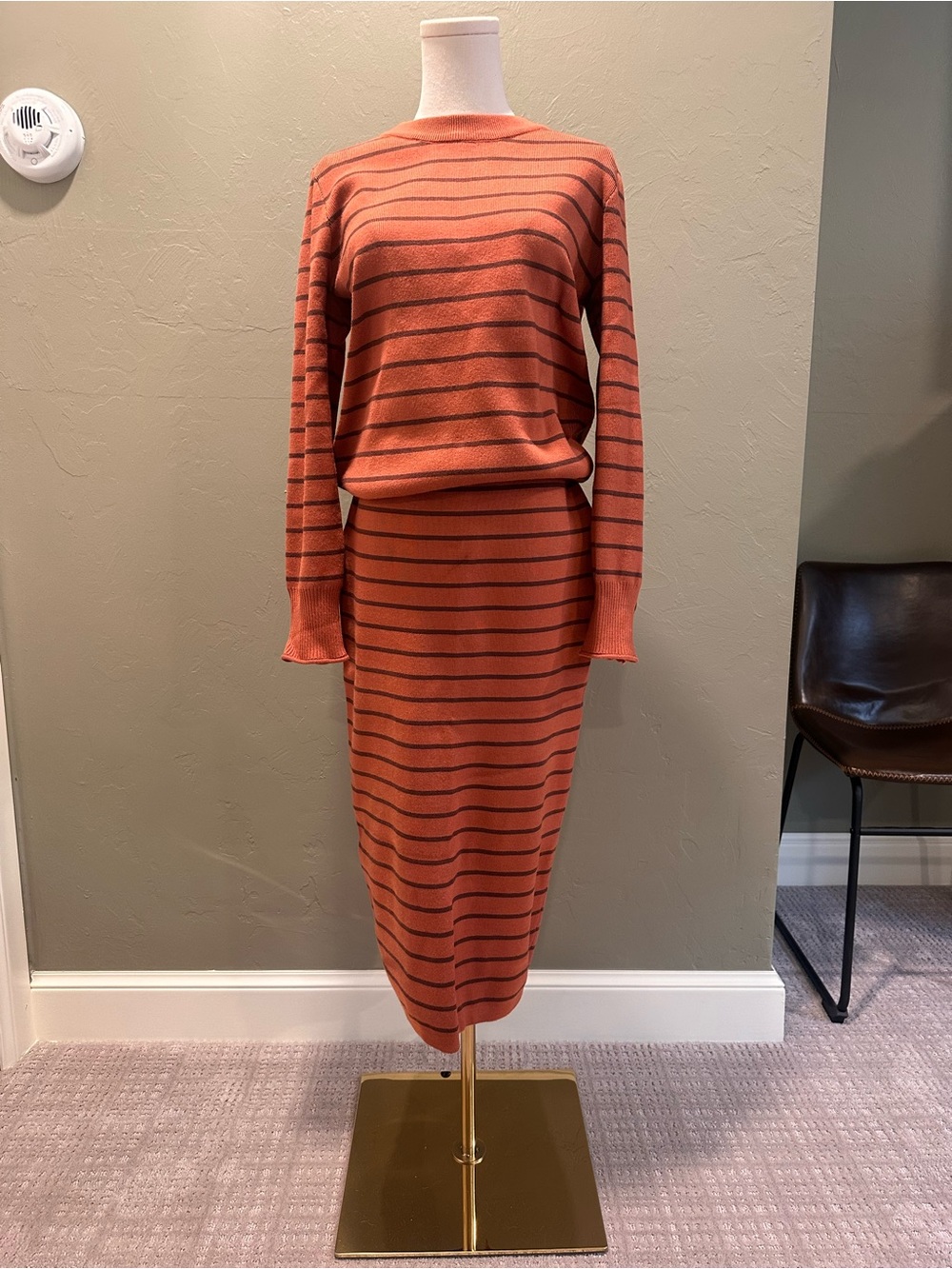 Striped Midi Sweater Dress in Rust